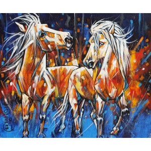 Momin Khan, 24 x 30 Inch, Acrylic on Canvas, Horse Painting, AC-MK-124